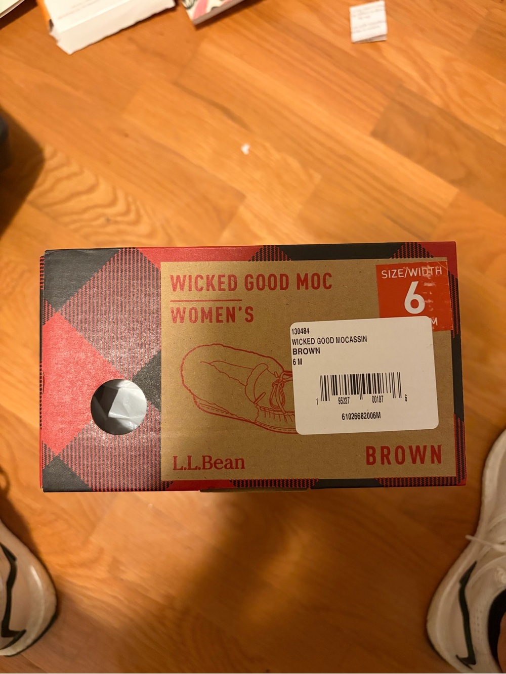 L.L. Bean Women's 6 Wicked Good Moc Slippers - Brown and Red Plaid Box